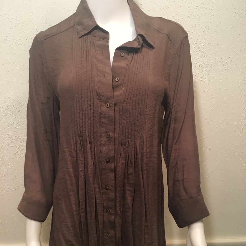 Women’s Brown, long pleated, Blouse